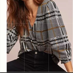 Anthropologie Current Air Plaid Structured Top Womens Size Small Menswear Look